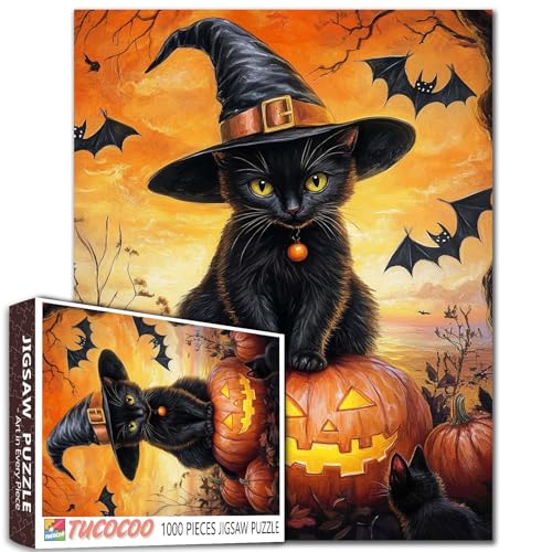 Schwarze Katze Hexe Hut Halloween Jigsaw Puzzle für Erwachsene Kürbis und Fledermaus Puzzles Entspannung Unterhaltung Aktivität Perfekte Familie Spaß Aktivität Wandkunst Dekor Geschenk Schwarze Katze Hexe Hut Halloween Jigsaw Puzzle für Erwachsene Kürbis und Fledermaus Puzzles Entspannung Unterhaltung Aktivität Perfekte Familie Spaß Aktivität Wandkunst Dekor Geschenk von Tucocoo