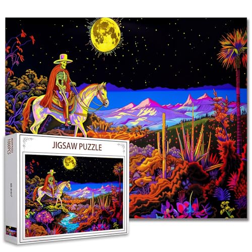 Tucocoo Skelett Reitpferd 1000 Teile Puzzle - Gruselige Schädel Illustrationen - Fantasie Nacht - Herausfordernd - Einzigartiges Geschenk - Weltraum Galaxie Puzzles - 1000 Teile für Erwachsene von Tucocoo