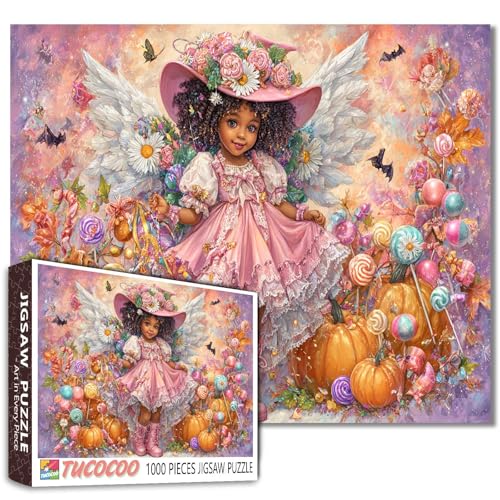 Skurriles Engel-Mädchen-Puzzle für Erwachsene, rosa Kleid, Flügel, Kürbisse und Süßigkeiten, Fantasie, Halloween-Puzzle für Damen, Teenager, lustig, bunt, Herbstkunst-Puzzle, Geschenk zur Entspannung Skurriles Engel-Mädchen-Puzzle für Erwachsene, rosa Kleid, Flügel, Kürbisse und Süßigkeiten, Fantasie, Halloween-Puzzle für Damen, Teenager, lustig, bunt, Herbstkunst-Puzzle, Geschenk zur Entspannung von Tucocoo