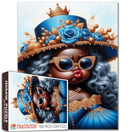 Stilvolles schwarzes Mädchen Puzzle 1000 Teile für Erwachsene Blaues Kleid und Hut Kunst Jigsaw Elegante afrikanische Mode mit Sonnenbrille Portrait Puzzles für Frauen Einzigartiges Vintage Stilvolles schwarzes Mädchen Puzzle 1000 Teile für Erwachsene Blaues Kleid und Hut Kunst Jigsaw Elegante afrikanische Mode mit Sonnenbrille Portrait Puzzles für Frauen Einzigartiges Vintage von Tucocoo