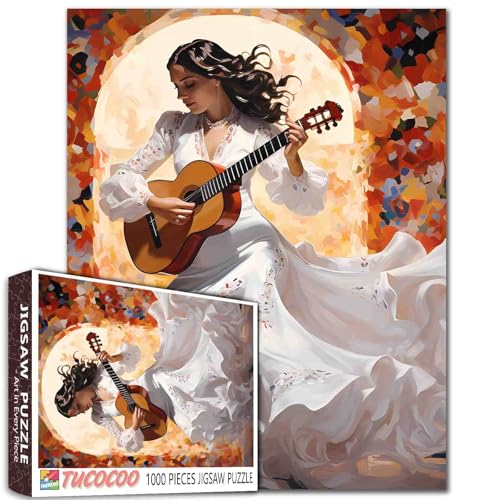 Tanzende Frauen, die Gitarre spielen, Puzzle, 1000 Teile, Puzzle für Erwachsene, 68,6 x 50,8 cm, HD-Qualität, weißes Kleid, Frauenpuzzle, Geschenk, Familienaktivität, perfekt für Spieleabend Tanzende Frauen, die Gitarre spielen, Puzzle, 1000 Teile, Puzzle für Erwachsene, 68,6 x 50,8 cm, HD-Qualität, weißes Kleid, Frauenpuzzle, Geschenk, Familienaktivität, perfekt für Spieleabend von Tucocoo