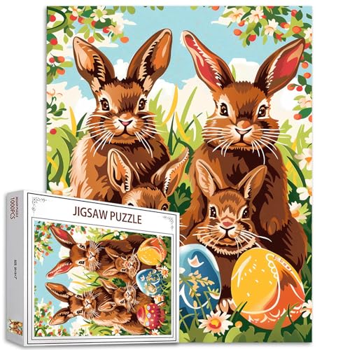 The Rabbit Family Puzzles for Adults 1000 Piece Jigsaw Puzzle Easter Bunny and Colorful Eggs Jigsaw Puzzle Gift for Adults Toy Spring Garden Bunnies Rabbits Flower Puzzle von Tucocoo