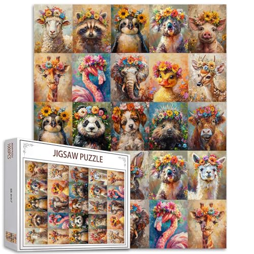 Tiere Puzzles für Erwachsene 1000 Teile Bunte Blumenkronen Niedliche Tierpuzzles Lustiges Tierreich Jigsaw Puzzle 27 x 20 Zoll DIY Puzzles Heimwanddekoration Familienpuzzle Perfekt für Spieleabende Tiere Puzzles für Erwachsene 1000 Teile Bunte Blumenkronen Niedliche Tierpuzzles Lustiges Tierreich Jigsaw Puzzle 27 x 20 Zoll DIY Puzzles Heimwanddekoration Familienpuzzle Perfekt für Spieleabende von Tucocoo