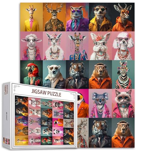 Tiere in der Kleidung Jigsaw Puzzle Wildlife World 1000 Stück Puzzles Herausfordernde Familienaktivität für Spielabende Home Wall Decor DIY Craft 27 x 20 Zoll Funny Animals Art Puzzles (bunt) von Tucocoo