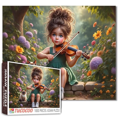 Tucocoo 1000 Teile Puzzle für Erwachsene, Mädchen Spielen Violine im Garten mit Katze - Herausforderndes und entspannendes Puzzle, ästhetisches Kunstpuzzle für Familie, pädagogisches Spielzeug für von Tucocoo
