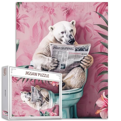 Tucocoo 1000 Teile Puzzle für Erwachsene, lustiges Eisbär-Puzzle, Tier auf Toilette, Lesen, Zeitung, Kunstpuzzles für anspruchsvolle Familienaktivitäten, Spiel, bunt, DIY, Basteln, Puzzle, von Tucocoo