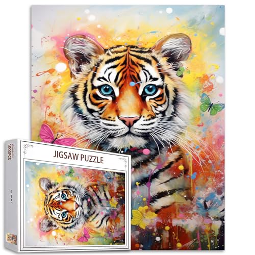 1000 Stück Jigsaw Puzzles für Erwachsene Tier Giraffe Malerei Jigsaw Puzzle Tropischer Garten Blumen Puzzles für herausfordernde Familie Aktivität Spiel Wildlife Tiger Kunst DIY Puzzle Wanddekoration von Tucocoo