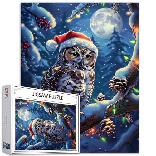 Tucocoo 1000 Teile Puzzles für Erwachsene Eule verschneite Ast Puzzle Weihnachten Winter Nachthimmel Kunst 1000 Teile Puzzles für herausfordernde Familienaktivitätsspiel DIY Puzzle Wanddekoration von Tucocoo