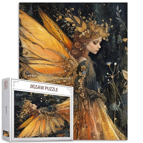 Tucocoo Puzzle für Erwachsene, 1 000 Teile, Herbst, Blätter, Prinzessin, Retro, abstrakt, Schmetterling, Mädchen, herausfordernde Familienaktivität, Wanddekoration von Tucocoo