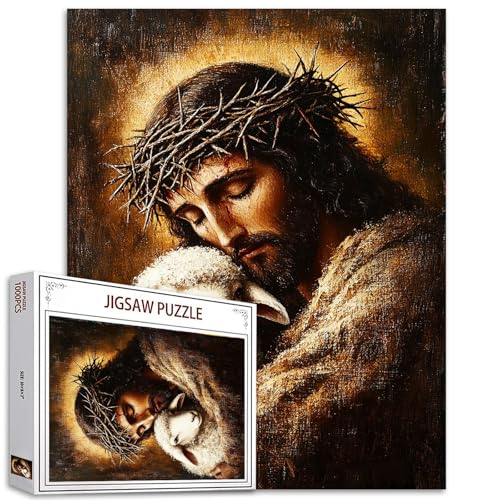 Tucocoo 1000 Teile Puzzles für Erwachsene Jesus Dornenkrone Malerei Lamm Tiere Religionen Vintage Kunst Puzzles für anspruchsvolle Familienaktivität Spiel DIY Bildung Puzzle Wanddekoration Geschenke von Tucocoo