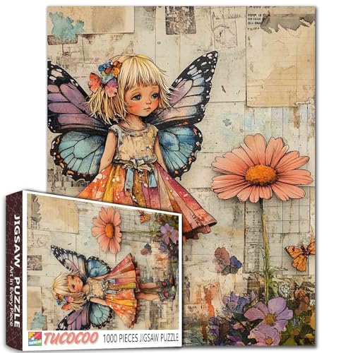 Tucocoo 1000 Teile Puzzles für Erwachsene Schmetterling kleines Mädchen Puzzle Retro Vintage Banksy Kunst Puzzles für anspruchsvolle Familie pädagogische Aktivität Spiel DIY Handwerk Puzzle von Tucocoo