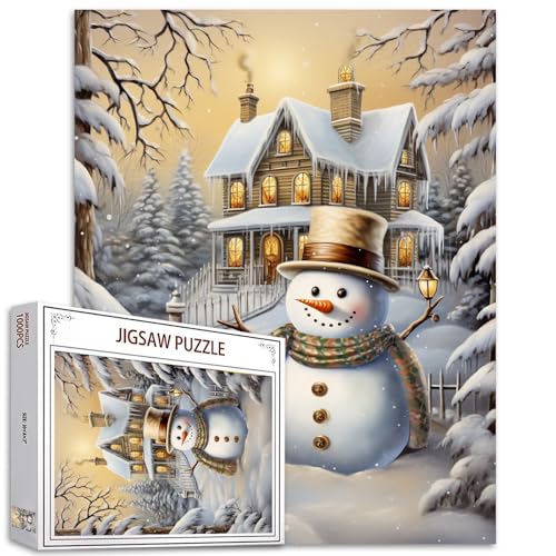 Tucocoo 1000 Teile Puzzles für Erwachsene Winterszene Schneemann Puzzle Cottages im Dorf Weihnachten Kunst Puzzles für anspruchsvolle Familienaktivität Spiel DIY Puzzle Wanddekoration Geschenke von Tucocoo