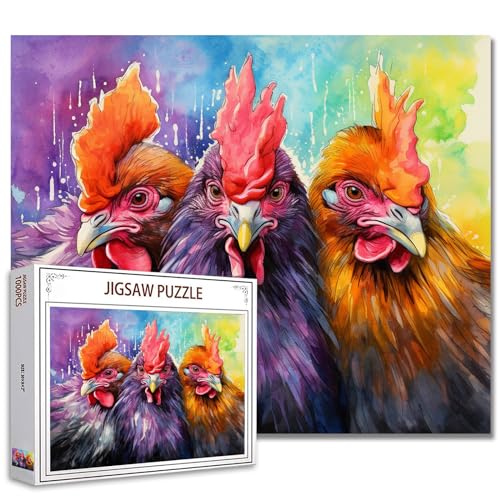Tucocoo 1000-teiliges Puzzle für Erwachsene, Aquarell-Hühner, Malpuzzle, lustige Bauernhoftiere, 1000 Teile Puzzles für Spielabende, Hahne, Bunte Kunst, Wanddekoration, Bastelpuzzle, Geschenke Tucocoo 1000-teiliges Puzzle für Erwachsene, Aquarell-Hühner, Malpuzzle, lustige Bauernhoftiere, 1000 Teile Puzzles für Spielabende, Hahne, Bunte Kunst, Wanddekoration, Bastelpuzzle, Geschenke von Tucocoo