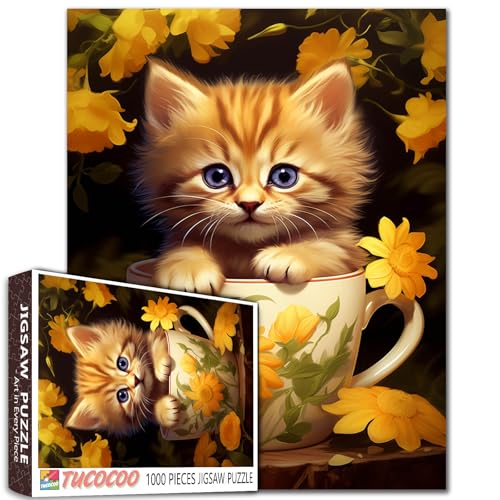 Tucocoo 1000-teiliges Puzzle für Erwachsene, Kätzchen in einer Tasse, niedliches orangefarbenes Baby-Katzen-Puzzle, anspruchsvolle Familienaktivität, perfekt für Spielabende, Puzzle als Wanddekoration Tucocoo 1000-teiliges Puzzle für Erwachsene, Kätzchen in einer Tasse, niedliches orangefarbenes Baby-Katzen-Puzzle, anspruchsvolle Familienaktivität, perfekt für Spielabende, Puzzle als Wanddekoration von Tucocoo