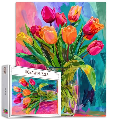 Tucocoo 1000-teiliges Puzzle für Erwachsene, Vase mit Tulpen, Blumenmalerei, Puzzle, bunt, florale Vintage-Kunst, 1000 Teile Puzzles für anspruchsvolle Familienaktivitäten, Spiel, DIY-Puzzle, Tucocoo 1000-teiliges Puzzle für Erwachsene, Vase mit Tulpen, Blumenmalerei, Puzzle, bunt, florale Vintage-Kunst, 1000 Teile Puzzles für anspruchsvolle Familienaktivitäten, Spiel, DIY-Puzzle, von Tucocoo
