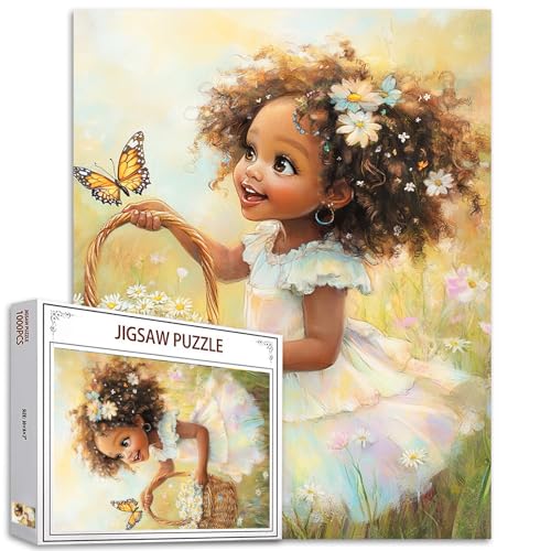 Tucocoo Afrikanisches kleines Mädchen-Puzzle für Erwachsene, 1000 Teile, skurrile Schmetterlings-Blumen, Kunst-Puzzle, bunt, DIY-Bastelpuzzles für Heimdekoration, Geschenke, Familienpuzzle, perfekt von Tucocoo