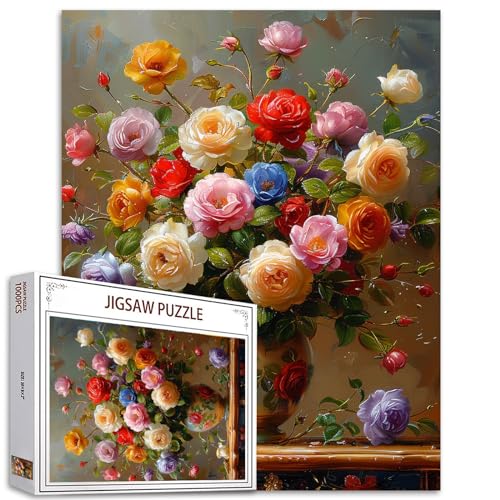 Tucocoo Bunte Rosen in Vase, Puzzles für Erwachsene, 1000 Teile, abstraktes Vintage-Blumen-Kunst-Puzzle, Bunte DIY-Puzzles für Heimdekoration, Geschenke, Familienpuzzle, perfekt für Spieleabende Tucocoo Bunte Rosen in Vase, Puzzles für Erwachsene, 1000 Teile, abstraktes Vintage-Blumen-Kunst-Puzzle, Bunte DIY-Puzzles für Heimdekoration, Geschenke, Familienpuzzle, perfekt für Spieleabende von Tucocoo