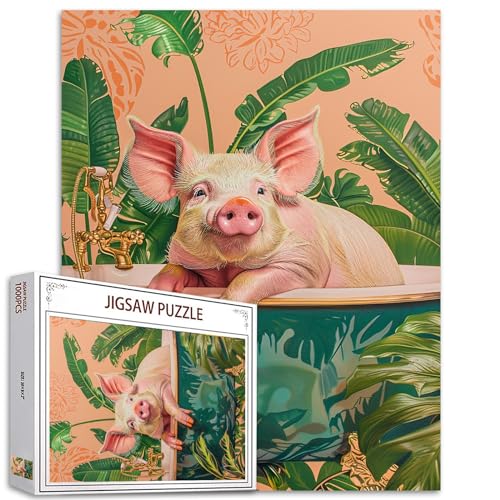 Tucocoo Cute Pig Jigsaw Puzzle 1000 Pieces Puzzles for Adults, Green Bathtub Jigsaw Puzzles for Challenging Family Activity Games DIY Animal Puzzle for Home Wall Decor Gifts - 20 x 27 Inches von Tucocoo