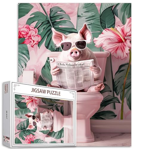 Tucocoo Funny Pink Pig Jigsaw Puzzle 1000 Pieces Puzzles for Adults, Jungle Background Jigsaw Puzzles for Challenging Family Activity Games DIY Animal Puzzle for Home Wall Decor Gifts - 20 x 27 Inches von Tucocoo