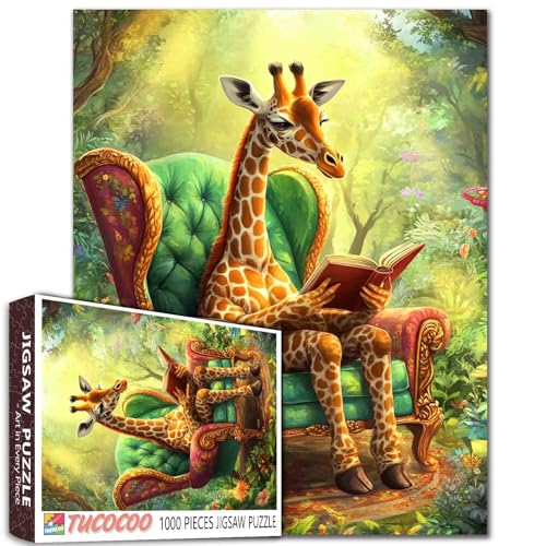 Tucocoo Giraffe Reading Book Puzzles 1000 Piece, Magical Forest Jigsaw Puzzle for Adults Chair Animal Art DIY Crafts Puzzle for Home Decoration Gifts, Family Challenging Puzzle for Game Nights von Tucocoo
