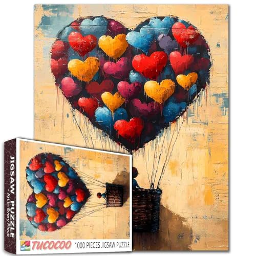 Tucocoo Graffiti-Street-Kunst-Puzzles für Erwachsene, 1000 Teile, bunte Herzen, abstrakte Kunst-Puzzles für Erwachsene, DIY-Bastelpuzzles für Heimdekoration, Geschenke, Familienpuzzle, perfekt für von Tucocoo