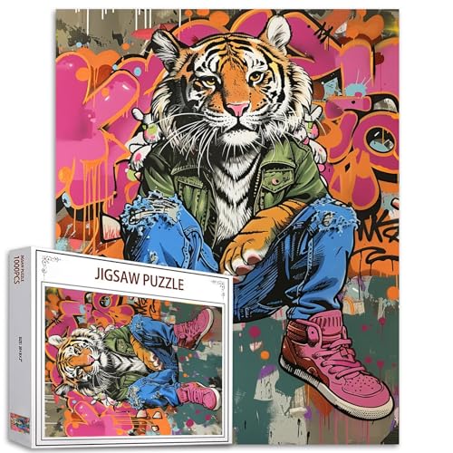 Tucocoo Graffiti-Tiger-Puzzles für Erwachsene, 1000 Teile, Punkischer Stil, Tier-Pop-Art-Puzzle, 70 x 50 cm, Bunte DIY-Puzzles für Heimdekoration, Familienpuzzle, perfekt für Spieleabende Tucocoo Graffiti-Tiger-Puzzles für Erwachsene, 1000 Teile, Punkischer Stil, Tier-Pop-Art-Puzzle, 70 x 50 cm, Bunte DIY-Puzzles für Heimdekoration, Familienpuzzle, perfekt für Spieleabende von Tucocoo