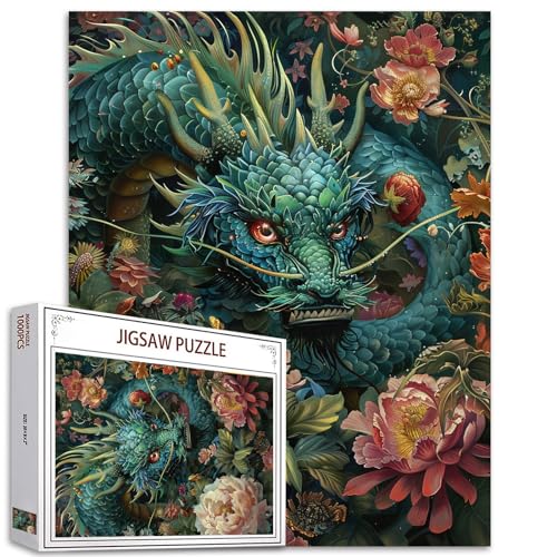 Tucocoo Green Dragon Jigsaw Puzzle 1000 Pieces Puzzles for Adults, Enchanted Garden Jigsaw Puzzles for Challenging Family Activity Games DIY Flowers Puzzle for Home Wall Decor Gifts - 20 x 27 Inches von Tucocoo