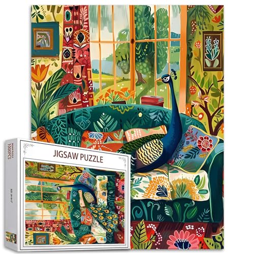 Tucocoo Grüner Pfau auf Sofa, Puzzle für Erwachsene, 1000 Teile, lustige Tiere, Vintage-Kunst-Puzzle, Bunte DIY-Puzzles für Heimdekoration, Familienpuzzle, perfekt für Spielabende, 70 x 50 cm Tucocoo Grüner Pfau auf Sofa, Puzzle für Erwachsene, 1000 Teile, lustige Tiere, Vintage-Kunst-Puzzle, Bunte DIY-Puzzles für Heimdekoration, Familienpuzzle, perfekt für Spielabende, 70 x 50 cm von Tucocoo