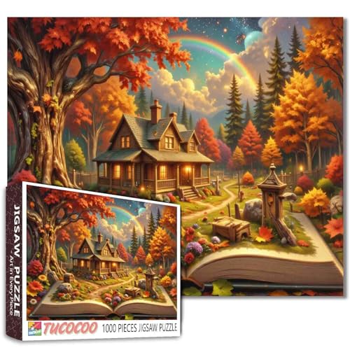 Tucocoo Herbst-Fantasy-Puzzle für Erwachsene, 1000 Teile, gemütliches Herbsthaus im verzauberten Wald, Regenbogen- und offenes Buchpuzzle für Stressabbau, Fokus und Heimdekoration, Geschenk, 68 x 50 Tucocoo Herbst-Fantasy-Puzzle für Erwachsene, 1000 Teile, gemütliches Herbsthaus im verzauberten Wald, Regenbogen- und offenes Buchpuzzle für Stressabbau, Fokus und Heimdekoration, Geschenk, 68 x 50 von Tucocoo