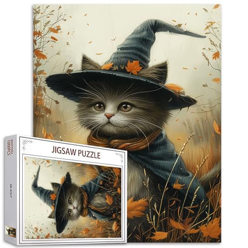 Tucocoo Hexen-Puzzle mit schüchterner Katze, 1000 Teile, Puzzles für Erwachsene, Herbstblätter, Halloween-Kunst-Puzzles für anspruchsvolle Familienaktivitäten, buntes DIY-Handarbeitspuzzle für Tucocoo Hexen-Puzzle mit schüchterner Katze, 1000 Teile, Puzzles für Erwachsene, Herbstblätter, Halloween-Kunst-Puzzles für anspruchsvolle Familienaktivitäten, buntes DIY-Handarbeitspuzzle für von Tucocoo