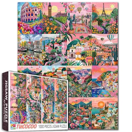 Tucocoo Landschaftskunst-Puzzles für Erwachsene, 1000 Teile, Stadtbild, bunte Collage, Artwrok, Bastelpuzzles für Heimdekoration, Geschenke, Familien-Puzzle, Lernspielzeug, Spiele Tucocoo Landschaftskunst-Puzzles für Erwachsene, 1000 Teile, Stadtbild, bunte Collage, Artwrok, Bastelpuzzles für Heimdekoration, Geschenke, Familien-Puzzle, Lernspielzeug, Spiele von Tucocoo