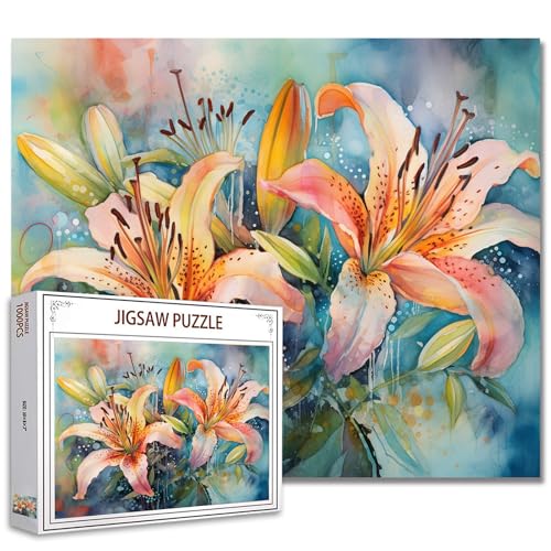 Tucocoo Lily Flowers Puzzle 1000 Teile Puzzles für Erwachsene, Aquarell-Blumenlandschaft, Kunst-Puzzles für anspruchsvolle Familienaktivitäten, 70 x 50 cm, DIY-Puzzle für Heimdekoration, Geschenke Tucocoo Lily Flowers Puzzle 1000 Teile Puzzles für Erwachsene, Aquarell-Blumenlandschaft, Kunst-Puzzles für anspruchsvolle Familienaktivitäten, 70 x 50 cm, DIY-Puzzle für Heimdekoration, Geschenke von Tucocoo