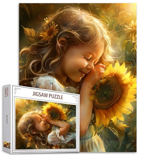 Tucocoo Lovely Little Girl Puzzle 1000 Teile Puzzles für Erwachsene, glückliche Sonnenblumenkunst-Puzzles für anspruchsvolle Familienaktivitäten, buntes DIY-Handarbeitspuzzle für Heimdekoration, Tucocoo Lovely Little Girl Puzzle 1000 Teile Puzzles für Erwachsene, glückliche Sonnenblumenkunst-Puzzles für anspruchsvolle Familienaktivitäten, buntes DIY-Handarbeitspuzzle für Heimdekoration, von Tucocoo