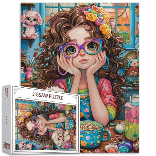 Tucocoo Lovely Little Girl Puzzle 1000 Teile Puzzles für Erwachsene, niedlicher Pudel-Hund, Kunst-Puzzles für anspruchsvolle Familienaktivitäten, 68,6 x 50,8 cm, buntes DIY-Puzzle für Heimdekoration, Tucocoo Lovely Little Girl Puzzle 1000 Teile Puzzles für Erwachsene, niedlicher Pudel-Hund, Kunst-Puzzles für anspruchsvolle Familienaktivitäten, 68,6 x 50,8 cm, buntes DIY-Puzzle für Heimdekoration, von Tucocoo