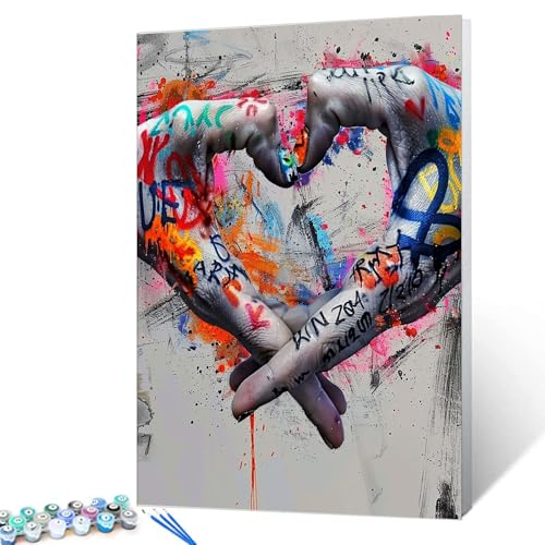 Tucocoo Malen-nach-Zahlen-Set für Erwachsene, Kunstwerk, bunte Graffiti-Hände und schwarz-weiße Graffiti-Hände, Make up a Love Heart Wandkunst, Dekoration, 40,6 x 50,8 cm Tucocoo Malen-nach-Zahlen-Set für Erwachsene, Kunstwerk, bunte Graffiti-Hände und schwarz-weiße Graffiti-Hände, Make up a Love Heart Wandkunst, Dekoration, 40,6 x 50,8 cm von Tucocoo