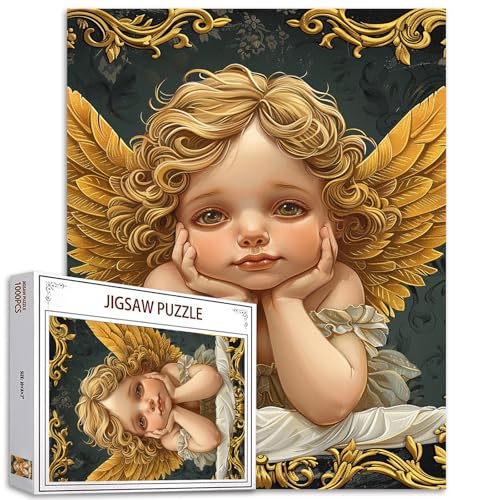 Tucocoo Niedliche Engel-Puzzles für Erwachsene, 1000 Teile, kleines Mädchen-Porträt mit goldenen Flügeln, Kunst-Puzzle, buntes DIY-Bastelpuzzles für Heimdekoration, Geschenke, Familienpuzzle, perfekt Tucocoo Niedliche Engel-Puzzles für Erwachsene, 1000 Teile, kleines Mädchen-Porträt mit goldenen Flügeln, Kunst-Puzzle, buntes DIY-Bastelpuzzles für Heimdekoration, Geschenke, Familienpuzzle, perfekt von Tucocoo