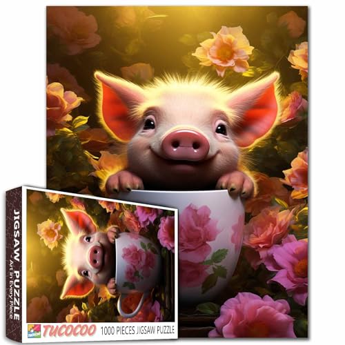 Tucocoo Niedliches Baby-Schwein-Puzzle, 1000 Teile, Puzzles für Erwachsene, Kaffeetasse mit Blumen, Tierfreude, Puzzles für anspruchsvolle Familienaktivitäten, DIY-Puzzle für Heimdekoration, 50,8 x Tucocoo Niedliches Baby-Schwein-Puzzle, 1000 Teile, Puzzles für Erwachsene, Kaffeetasse mit Blumen, Tierfreude, Puzzles für anspruchsvolle Familienaktivitäten, DIY-Puzzle für Heimdekoration, 50,8 x von Tucocoo