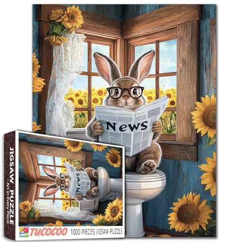 Tucocoo Niedliches Kaninchen mit Brille Puzzle für Erwachsene 1000 Teile, Lustiges Häschen Lesen Zeitung auf Toilette, Sonnenblume Badezimmerszene Puzzle, Herausfordernde Puzzles Spiele, Bauernhaus Tucocoo Niedliches Kaninchen mit Brille Puzzle für Erwachsene 1000 Teile, Lustiges Häschen Lesen Zeitung auf Toilette, Sonnenblume Badezimmerszene Puzzle, Herausfordernde Puzzles Spiele, Bauernhaus von Tucocoo