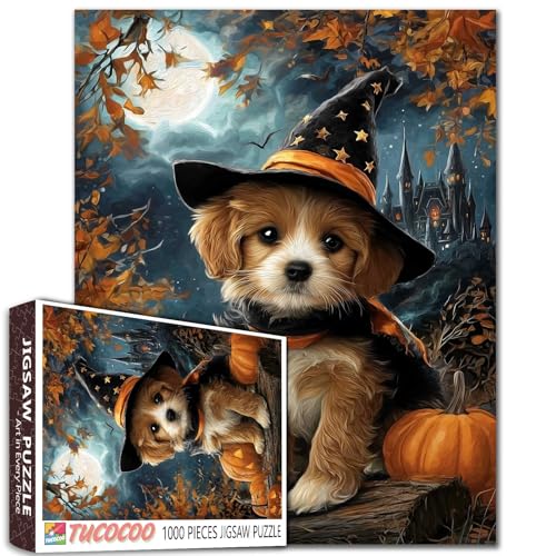 Tucocoo Niedliches Welpen- und Kürbis-Puzzle, 1000 Teile für Erwachsene, Halloween-Schloss-Puzzle für Erwachsene, Hund mit Hexenhut, herausforderndes Puzzle, perfekt für Spielabende Tucocoo Niedliches Welpen- und Kürbis-Puzzle, 1000 Teile für Erwachsene, Halloween-Schloss-Puzzle für Erwachsene, Hund mit Hexenhut, herausforderndes Puzzle, perfekt für Spielabende von Tucocoo