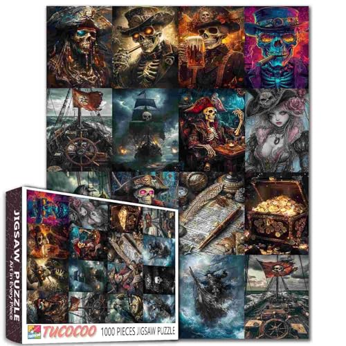 Tucocoo Piraten Wikinger Kunst Puzzle 1000 Teile Puzzles für Erwachsene, Totenkopf Pirat Kapitän Schiff Collage Artwork Puzzle Familienspiele Lernspielzeug Herausfordernde Puzzle Wohnkultur Geschenk von Tucocoo