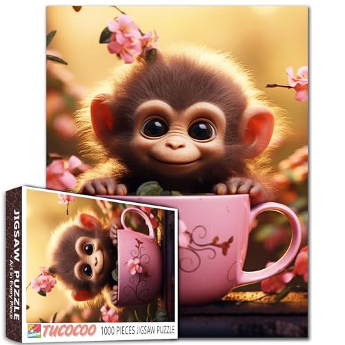 Tucocoo Puzzle 1000 Teile für Erwachsene, kleiner Affe, Hartfaser-Puzzle, herausforderndes Puzzle, perfekt für Spieleabende, DIY-Wanddekoration, Kunst-Puzzle, niedlicher Tieraffe mit Blumen, 68,6 x Tucocoo Puzzle 1000 Teile für Erwachsene, kleiner Affe, Hartfaser-Puzzle, herausforderndes Puzzle, perfekt für Spieleabende, DIY-Wanddekoration, Kunst-Puzzle, niedlicher Tieraffe mit Blumen, 68,6 x von Tucocoo