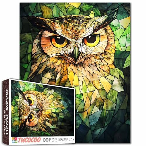Puzzle für Erwachsene, 1000 Teile, grüne Eule, Glas-Stil, Hartfaserplatte, herausforderndes Puzzle, perfekt für Spielabende, DIY-Wanddekoration, Kunst-Puzzle, bunte Buntglas-Eule, 68,6 x 50,8 cm Puzzle für Erwachsene, 1000 Teile, grüne Eule, Glas-Stil, Hartfaserplatte, herausforderndes Puzzle, perfekt für Spielabende, DIY-Wanddekoration, Kunst-Puzzle, bunte Buntglas-Eule, 68,6 x 50,8 cm von Tucocoo