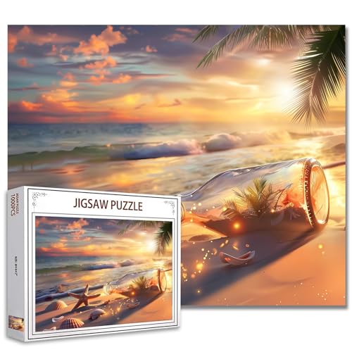 Tucocoo Puzzle für Erwachsene, Motiv: Sonnenuntergang, Strandlandschaft, 1000 Teile, Meeresflasche, Seestern, Kunst-Puzzle, 50 x 70 cm, Bunte DIY-Puzzles für Heimdekoration, Familienpuzzle Tucocoo Puzzle für Erwachsene, Motiv: Sonnenuntergang, Strandlandschaft, 1000 Teile, Meeresflasche, Seestern, Kunst-Puzzle, 50 x 70 cm, Bunte DIY-Puzzles für Heimdekoration, Familienpuzzle von Tucocoo
