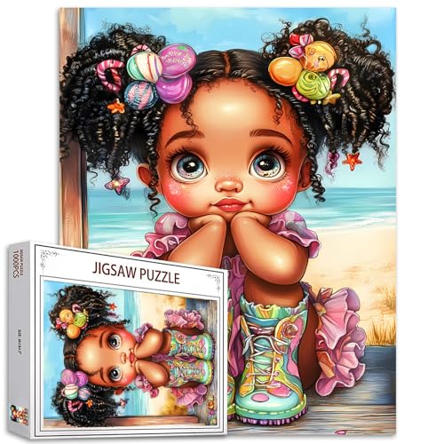Tucocoo Puzzle für Erwachsene, bezauberndes afrikanisches kleines Mädchen, Sandstrand, skurrile Kunstpuzzles für anspruchsvolle Familienaktivitäten, buntes Bastelpuzzle, Wanddekoration, Geschenke von Tucocoo