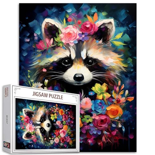 Tucocoo Raccoon Jigsaw Puzzle 1000 Pieces Puzzles for Adults, Beautiful Flowers Jigsaw Puzzles for Challenging Family Activity Games DIY Puzzle for Home Wall Decor Gifts - 20 x 27 Inches von Tucocoo