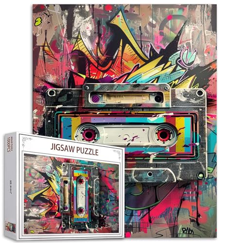 Tucocoo Retro-Kassetten-Puzzles für Erwachsene, 1000 Teile, Graffiti-Musikliebhaber, Straßenkunst-Puzzle, 70 x 50 cm, Bunte DIY-Puzzles für Heimdekoration, Familienpuzzle, perfekt für Spieleabende Tucocoo Retro-Kassetten-Puzzles für Erwachsene, 1000 Teile, Graffiti-Musikliebhaber, Straßenkunst-Puzzle, 70 x 50 cm, Bunte DIY-Puzzles für Heimdekoration, Familienpuzzle, perfekt für Spieleabende von Tucocoo