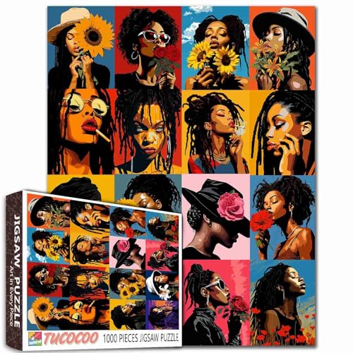 Tucocoo Schwarzes Mädchen mit Dreadlocks, Puzzle, 1000 Teile, Puzzles für Erwachsene, afrikanische Frau, Collage, Kunstpuzzles für anspruchsvolle Familienaktivitäten, abstraktes buntes Puzzle für von Tucocoo