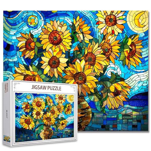 Tucocoo Sonnenblumen-Puzzles für Erwachsene, 1000 Teile, Buntglas, Van Gogh-Stil, Kunstwerk-Puzzle, 70 x 50 cm, Bunte Puzzles für Heimdekoration, Familienpuzzle, perfekt für Spieleabende Tucocoo Sonnenblumen-Puzzles für Erwachsene, 1000 Teile, Buntglas, Van Gogh-Stil, Kunstwerk-Puzzle, 70 x 50 cm, Bunte Puzzles für Heimdekoration, Familienpuzzle, perfekt für Spieleabende von Tucocoo