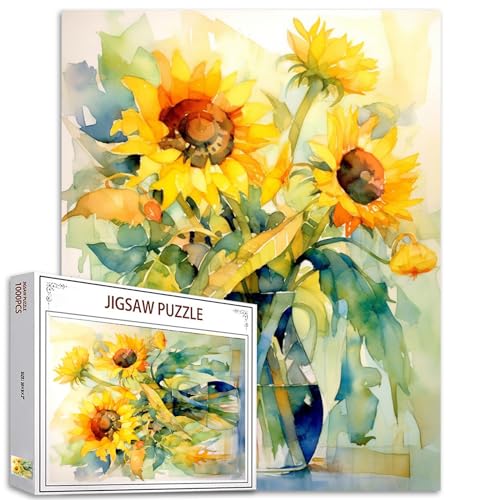 Tucocoo Sonnenblumen-Puzzles für Erwachsene, 1000 Teile, abstraktes Aquarell-Blumen-Puzzle, Kunst, 50 x 70 cm, bunt, DIY-Puzzles für Heimdekoration, Familienpuzzle, perfekt für Spieleabende Tucocoo Sonnenblumen-Puzzles für Erwachsene, 1000 Teile, abstraktes Aquarell-Blumen-Puzzle, Kunst, 50 x 70 cm, bunt, DIY-Puzzles für Heimdekoration, Familienpuzzle, perfekt für Spieleabende von Tucocoo