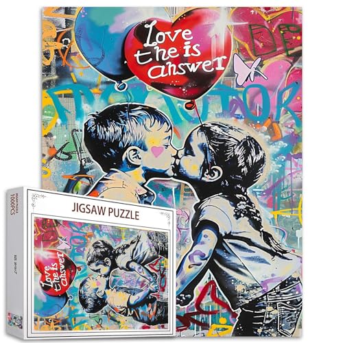 Tucocoo Street Art Puzzle 1000 Teile Puzzles für Erwachsene, Ballon-Graffiti-Kusspuzzle für anspruchsvolle Familienaktivitäten, buntes DIY-Puzzle für Heimdekoration, Geschenke, 50 x 70 cm von Tucocoo